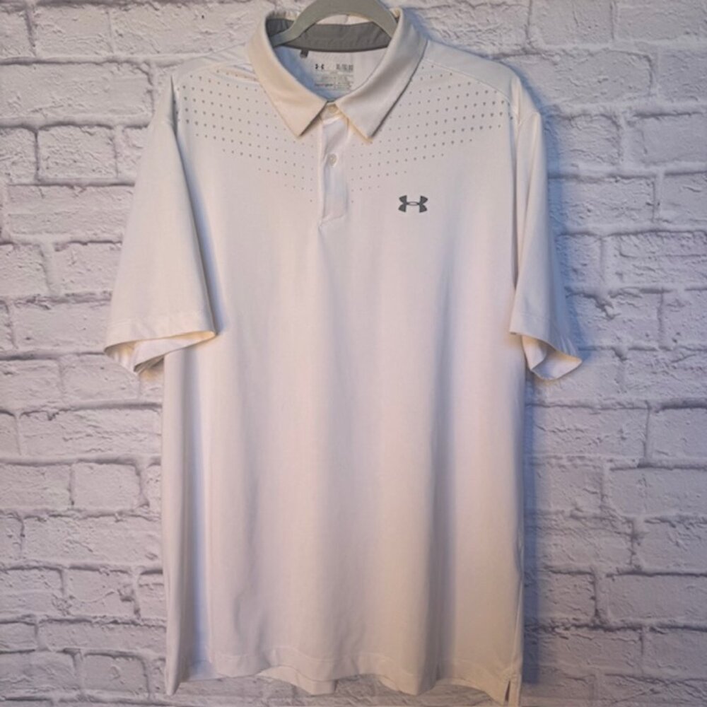 Under Armour Mens XL Golf Polo Shirt White Grey Dot